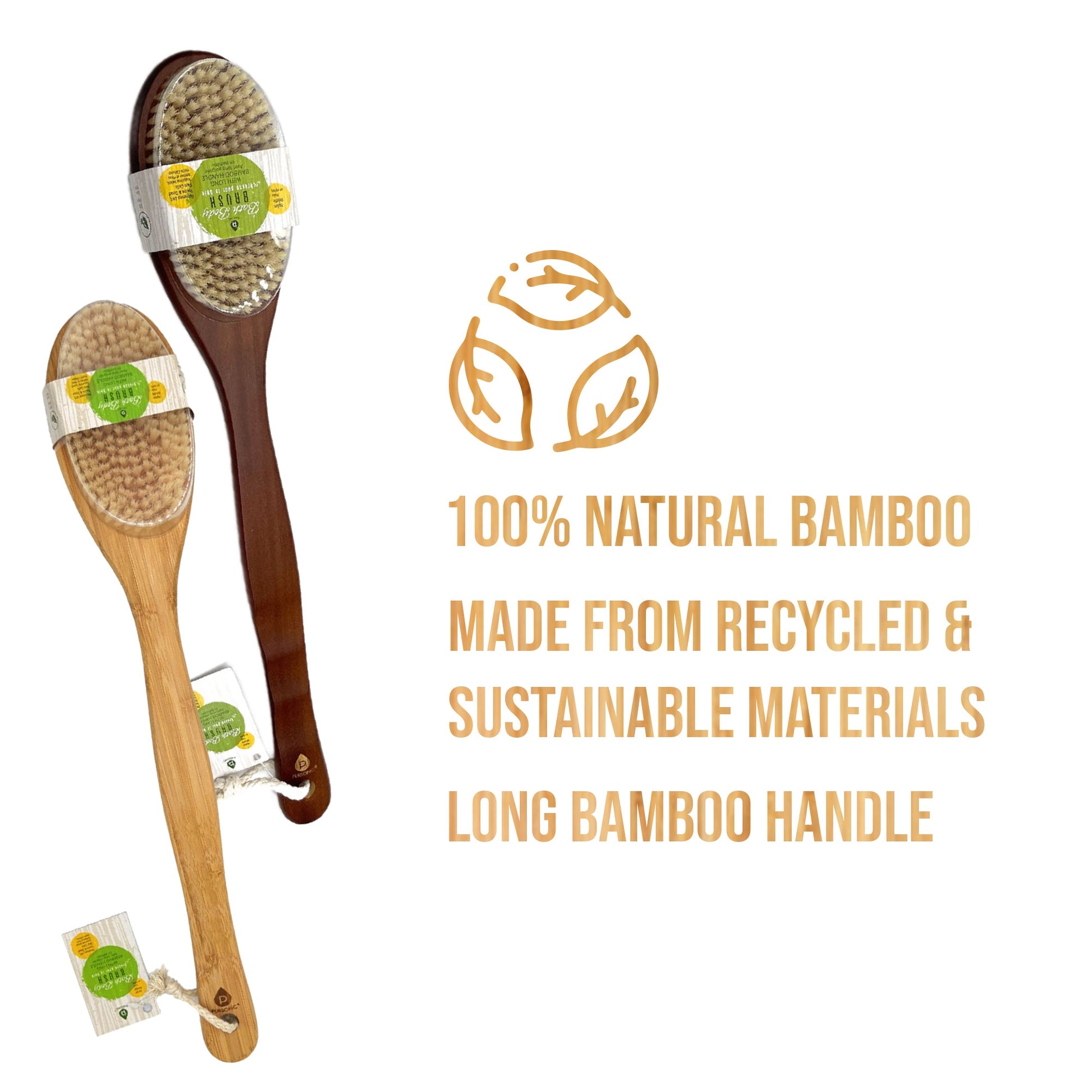 Pursonic Bath Body Brush With Long Bamboo Handle 4-Piece Family Pack (2 Natural Color and 2 Dark Wood)-1