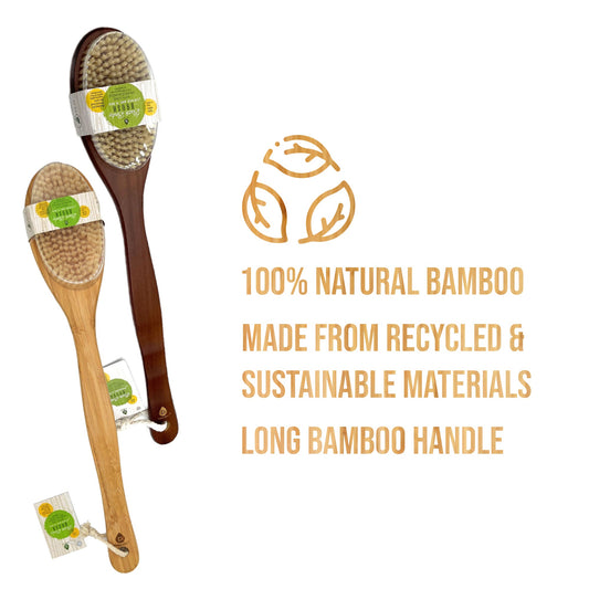 Pursonic Bath Body Brush With Long Bamboo Handle 4-Piece Family Pack (2 Natural Color and 2 Dark Wood)-1